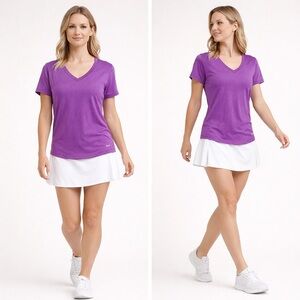 Champion DuoDry Purple Athletic V-Neck Top M | Tenniscore Athleisure Active Tee
